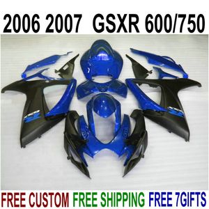 Nouveau kit de carénage pour SUZUKI GSX-R600/750 06 07 carénages K6 GSXR 600 750 2006 2007 ensemble de moto en plastique noir mat bleu NS48