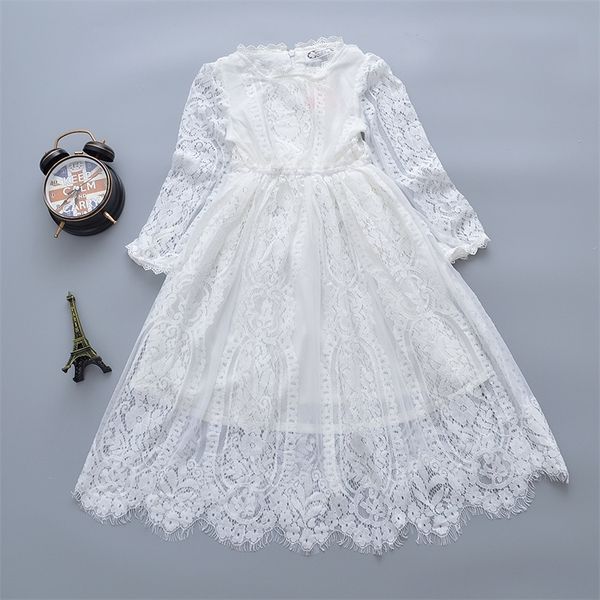 Nouvelle fée filles dentelle robe blanche manches longues princesse enfants bébé fille robe bébé fille vêtements enfants robes pour filles 210303