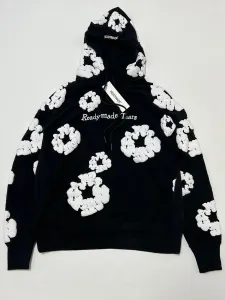 Nieuwe Falection Mens Readymade Denims Flower Puff Gedrukte noodlijdende hoodie Sweatshirt Men Tears top pullover UIW98