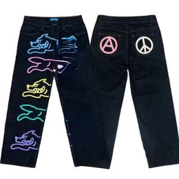 Nieuwe herfst/winter trend hiphop vliegende hond print jeans heren street fashion broek met rechte pijpen