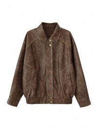 nieuwe herfst winter dames Amerikaanse vintage pu jas zip-up kunstleer oude Mey bomberjack klassieke oversize uitloper esthetische T6HO #