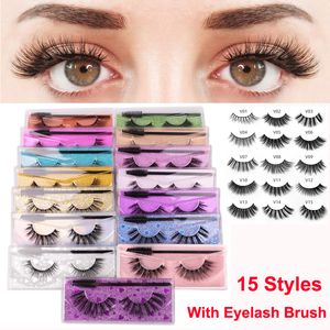 Nouveaux faux cils 3D vison cils avec kit de brosse mascara maquillage des yeux cils naturels épais réutilisables dramatiques 15 styles cils faits à la main