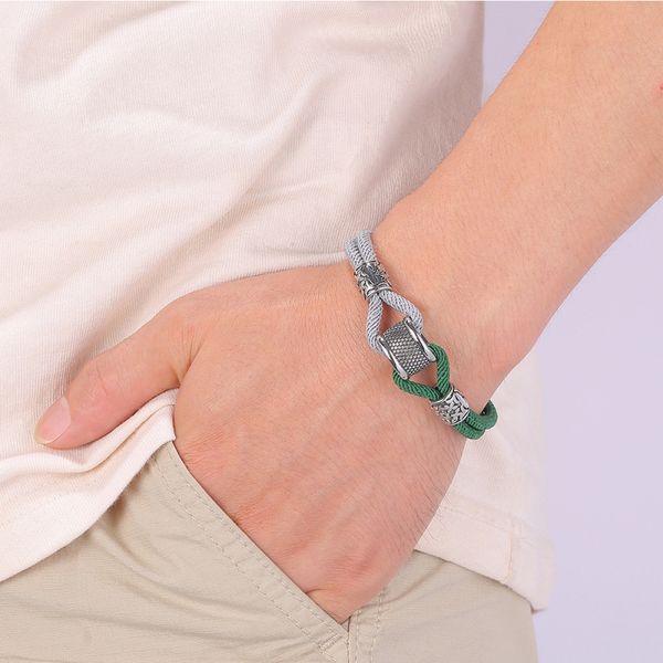Bracelet fantaisie en acier inoxydable pour hommes, manchette en corde Milan, haute qualité, boucle magnétique, cadeau, nouvelle collection