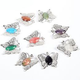 NOUVEAU Luckyshine 12 pcs 1 Lot Pendentifs Papillon Pierre De Lune Naturelle Améthyste Jaspe Pendentifs Pierre De Lune Argent Unisexe Bijoux Collier Pendentif