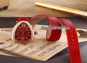 Nieuwe mode 102780 Rose Gold Red Dial Swiss Quartz Dames Watch Ladies Horloges Verlengte zwart rood wit groen bruin leer Stra8721415