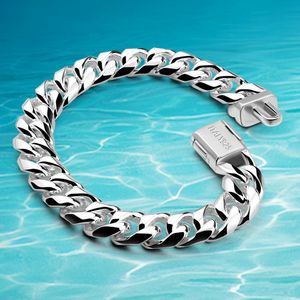 Nouvelle mode 10 MM 925 argent massif cubain eau vague chaîne Bracelets hommes lien chaîne cadeau brassard mâle bijoux X0509