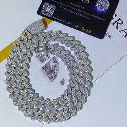 Nueva moda, collar de cadena cubana de Miami con diamantes de moissanita ostentosos de Plata de Ley 925 de 13mm, 18-24 pulgadas, para mujeres y hombres