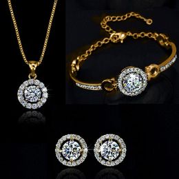 Nouvelle mode plaqué or 18 carats collier en cristal autrichien Bracelet boucles d'oreilles ensemble de bijoux fabriqué avec des bijoux de mariage warovski elemtns 3 pièces/ensemble