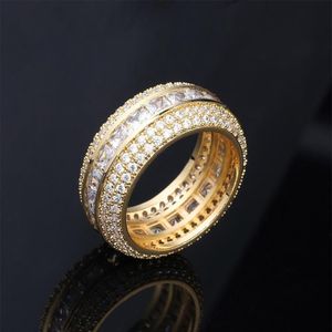 Nieuwe Mode 18k Goud Wit Goud Blingbling Cz Zirconia Volledige Set Vinger Band Ring Luxe Hip Hop Diamanten sieraden Ring Voor M2101