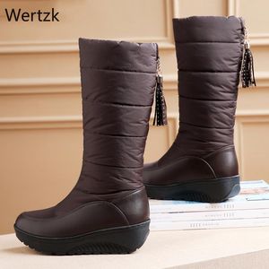 Nueva moda 2020 Botas de nieve cálidas de piel para Mujer Botas de mujer de media pantorrilla con flecos zapatos de plataforma impermeables de invierno Botas MujerA405