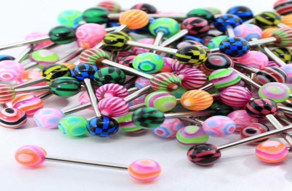 Nueva moda 20pcslot mujeres DIY colorida bola de acero inoxidable barra anillos para lengua barras Piercing joyería cosmética Multicolor9340098