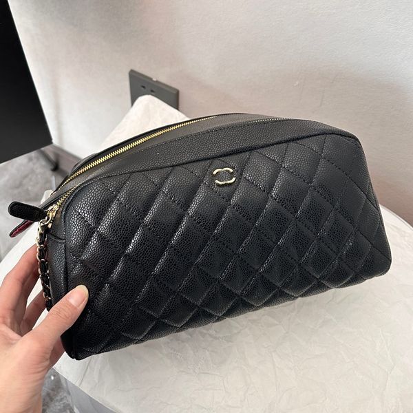 Nueva moda 24C bolso de cadena bolso de maquillaje para mujer bolsa de lavado gran capacidad patrón de diamante tela vaquera lujo cuero genuino moda lienzo diseñador bolso kits de artículos de tocador