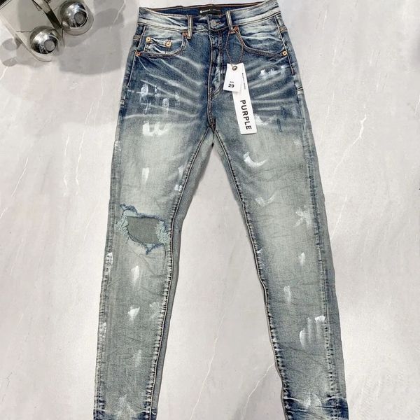 New Fashion 24SS Purple Brand Jeans Foreign Trade Cross-Border Spot American High Street Paint Hole Jeans 240117
