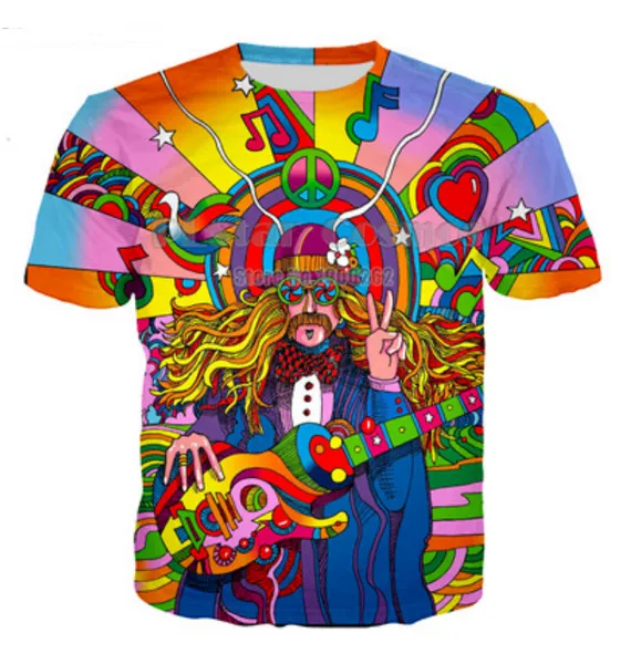 Nueva moda 3D camiseta Casual Hippie músico verano estilo hombres y mujeres Tops manga corta estampado creativo camisetas ZC015