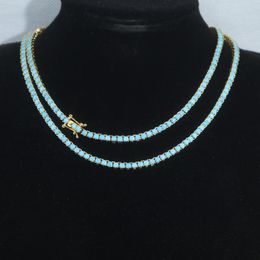 Nieuwe mode 3 mm turquoise steen verharde tennisketting voor vrouwen dame hiphop punk stijl bruiloft sieraden groothandel