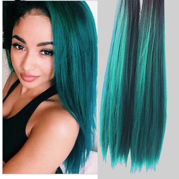 Nueva moda 3pcs color de la armadura del pelo sintético de alta calidad 1b / Extensión del pelo recto verde oscuro Tramas del pelo envío gratis