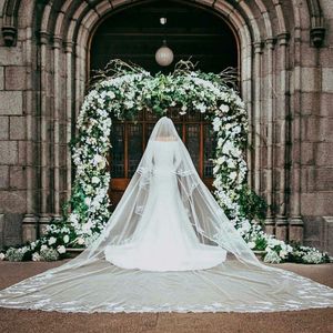 Nieuwe mode 5 m kathedraal lengte bruidssluiers met appliques rand lange ivoor bruiloft sluier vestido de noiva jurk accessoires
