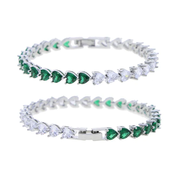 Bracelet chaîne de Tennis en forme de cœur, 5mm, pavé rose, rouge, vert, arc-en-ciel, bijoux Hip Hop pour femmes et hommes, livraison directe, nouvelle mode