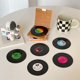 Nieuwe Mode Spinning Retro Vinyl CD Record Drinks Onderzetters Cup Mat 6 stks / set Geschenkdoos Verpakking