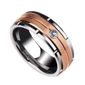 Bague en carbure de tungstène pour hommes, 8mm, or Rose, diamant brossé, alliance, taille américaine 6-13191K, nouvelle mode