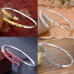 Nieuwe Mode 925 Zilveren Paar Armband Retro Eenvoudige Temperament Opening Mannen en Vrouwen Charm Golden Hoop Stick Armband Groothandel