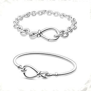 Bracelets en argent sterling 925 pour femmes, bijoux à faire soi-même, breloques, chaîne à nœud infini, cadeau pour dame, avec boîte d'origine, nouvelle mode