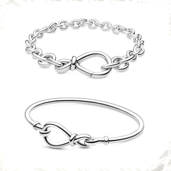 Bracelets en argent sterling 925 pour femmes, bijoux à faire soi-même, breloques, chaîne à nœud infini, cadeau pour dame, avec boîte d'origine, nouvelle mode