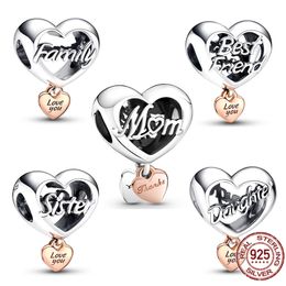 Nieuwe mode 925 Sterling Silver Family Mother Daughter Sister Girlferen Hartvormige Charm Beads Originele Pandora Bracelet Jewelry