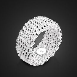 Nieuwe mode 9mm brede zilveren ring Vrouwen solid 925 Sterling zilveren ring gevlochten mesh ring Gepersonaliseerde zilveren sieraden hele D1247y