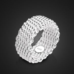 Nuevo anillo de plata de moda de 9 mm de ancho. Anillo de malla trenzada para mujer de plata de ley 925 maciza. Joyería de plata personalizada al por mayor D18111405
