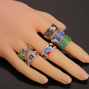 Bague à fleurs de Style chinois pour femmes, nouvelle mode et artisanat populaire, goutte d'huile, porcelaine bleue et blanche, anneau de queue