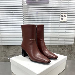 Nieuwe mode enkel westerse laarzen met rits puntige neus blok dikke hakken leren zool laarsjes voor grils vrouwen luxe ontwerper kleding schoenen fabriek schoenen maat 35-40