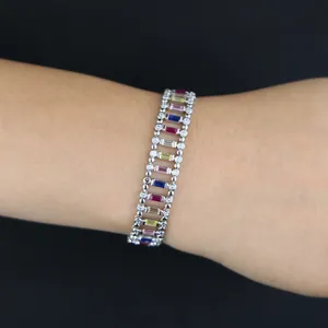 Nouvelle mode arrivée coloré arc-en-ciel carré Zircon Bracelet pour femmes hommes dame cadeau pavé 5A cubique Zircon cadeau bijoux