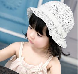 Nieuwe mode baby meisje hoed schattig met boog cap child witte kant hoeden kinderen meisje babyzon hoed