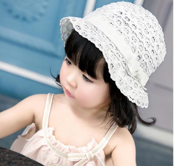 Nouvelle mode bébé fille chapeau mignon avec nœud casquette enfant blanc dentelle chapeaux enfants fille bébé chapeau de soleil