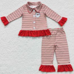 Nieuwe mode Baby Girls Pyjama Santa Claus Borduurwerk Boutique Kinderen broer of zus pyjama kerstboys slaapkleding meisjes nachthemd