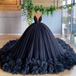 Nieuwe Mode Baljurk Quinceanera Jurken Sexy Spaghetti Mouwloze Tiered Ruches Prom Dress Illusion Tulle Party vestidos de