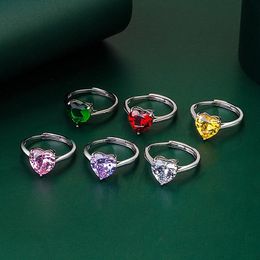 Nouveau mode bande anneaux délicat cristal rose coeur forme réglable bagues de fiançailles femmes romantique bague de mariage bijoux