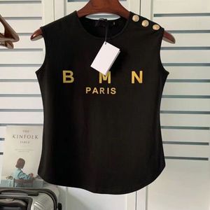 New Fashion Barman T-shirt voor dames, mouwloos ontwerper Sport high-end luxe ronde hals katoen dubbel garen borduurwerk
