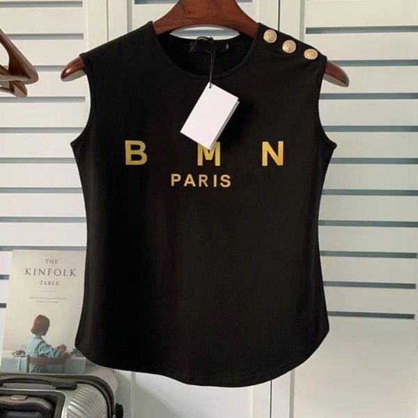 New Fashion Barman Women's T-Shirt wear Designer sans manches Sport luxe haut de gamme col rond coton double fil broderie