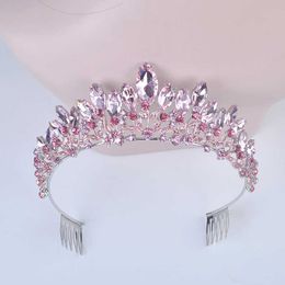 Nouvelle mode baroque de luxe rose cristal couronne de mariée diadèmes femmes diadème diadèmes pour fille mariée accessoires de cheveux de mariage X0625