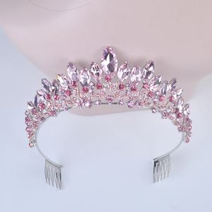 Nieuwe Mode Barok Luxe Roze Crystal Bridal Crown Tiaras Dames Diadem Tiara's voor Girl Bruid Bruiloft Haaraccessoires Y200807