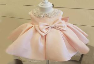 Nueva moda con cuentas arco vestidos de niña de flores para la boda princesa mullido tul niñas bautismo bautizo vestido de cumpleaños LJ2012221917110