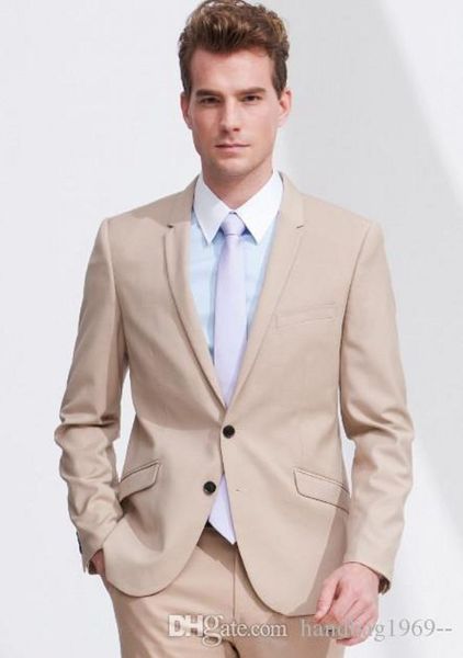 Nouveau mode Beige homme travail costume revers cranté hommes bal fête vêtements mariage marié smokings (veste + pantalon + cravate) H: 907