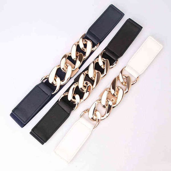 Nouvelle mode ceintures pour femmes maigre métal or boucle taille ceinture en cuir PU mince ceinture élastique ceinture femme robe accessoires G220301