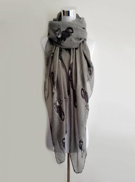 Nouvelle mode grand chat motif écharpe printemps Foulard longues écharpes pour femmes dames gris Animal imprimé Scarves4254070