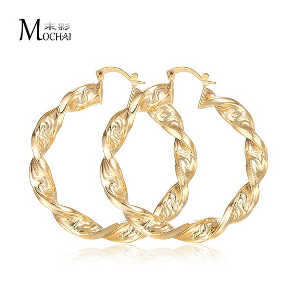 Nouveau mode grand cercle Punk grande muraille motif boucles d'oreilles torsadées couleur or pour les femmes fête en gros Top qualité zk30 60mm