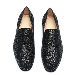 Nieuwe Mode Zwarte Mannen Pailletten Schoenen Luxe Handgemaakte Glitter Loafers Prom En Bruiloft Schoenen Slip Op Flats Casual Schoenen