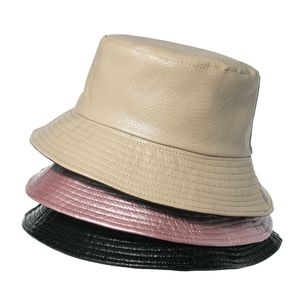 Nueva moda negro rosa Gorros piel de serpiente gorras de pesca de cuero de cocodrilo sombreros de cubo para mujer señora