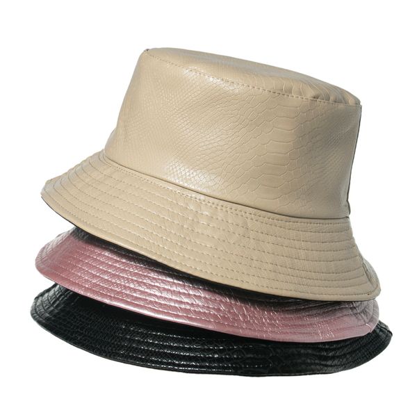 Nouvelle mode noir rose Gorros peau de serpent casquettes de pêche en cuir de Crocodile seau chapeaux pour femmes dame